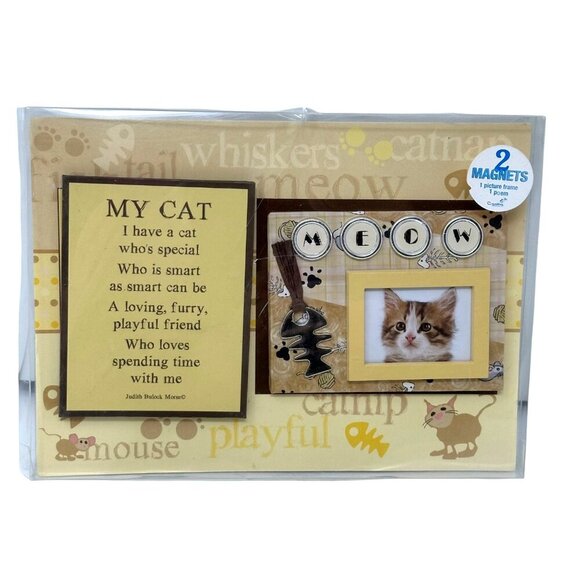 Cat Magnet Gift Set Meow Photo Frame Poem by Judith Bulock Morse New Sealed Gift - Picture 1 of 8